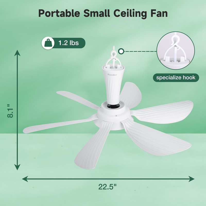Roodike 22.5" Plug in Ceiling Fan for Outdoor Gazebo Patio