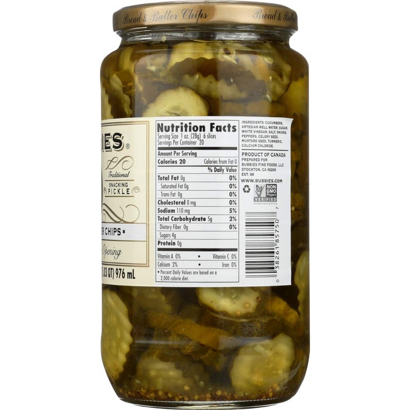 Bubbies Pickle Bread & Butter Chips 33 Oz (Pack of