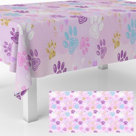 GZBJMYGS Cute Puppy Paw Tablecloths Dog Paw Prints Pink Table Covers Decorations for Baby Shower Birthday Party Dinner Banquet Supplies Favor