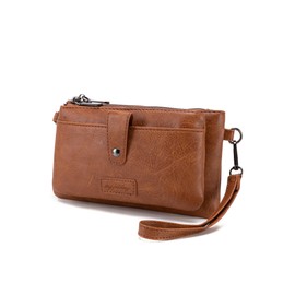 myfriday Womens Vintage Vegan Leather Wristlet Clutch Purse with Zip Around 2 Strap & Detchable Card Holder