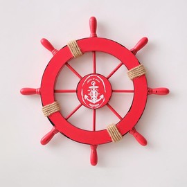 CSWLJS Coastal Nautical Beach Decor Ship Steering Wheel Nautical Decor Fish Wall Decor Wooden Decor Art Accents for Home Outdoor Ocean Decor Theme Bathroom Decor Funky Pool Decor 11in Red