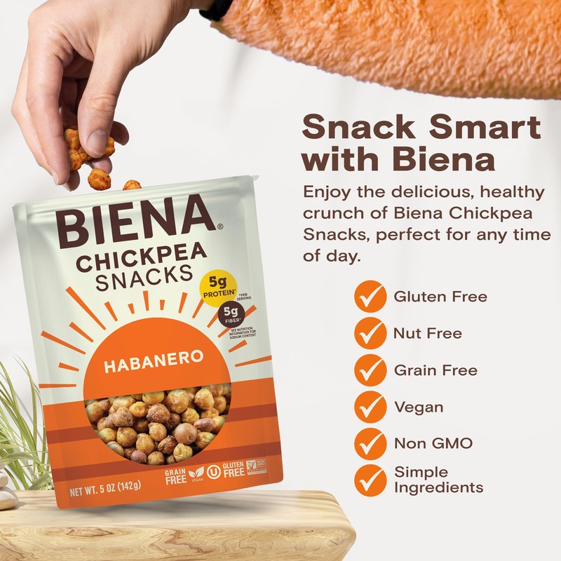 BIENA Chickpea Snacks - Crunchy Roasted Chickpeas - High Fiber
