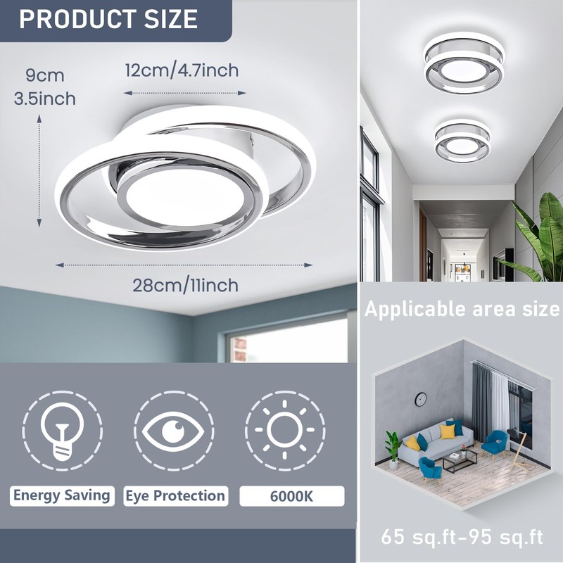 CANEOE Small Modern Ceiling Light,6000K Cool White Round Led Hallway