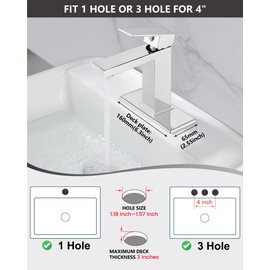 Midanya Bathroom Faucets 1 Hole, Single Handle Stainless Steel Bathroom Sink Faucet, Modern Vanity Faucets with Deck Plate,Water Supply Hoses and Pop Up Drain,Polish Chrome