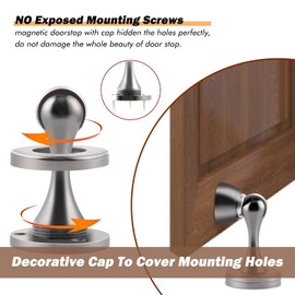 KOLAKO Door Stops, Magnetic Door Stopper for Bottom of Door, Brushed Stainless, Heavy Duty Floor Wall Mount Magnet Soft Door Catch Holder Magnetic Doorstop with Screw