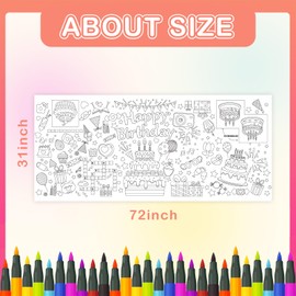 POPOYU 31 x 72 Inch Tablecloth for Colouring Children, Colouring Tablecloth Birthday, Birthday Poster for Colouring, Happy Birthday Colouring Poster, Giant Paper Birthday Paintable Tablecloth for