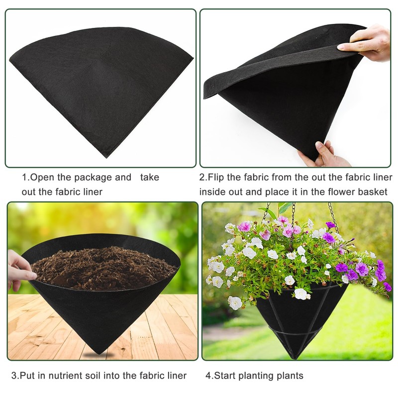 3PCS 12 Inch Cone Shaped Planter Basket Liners Fabric Hanging