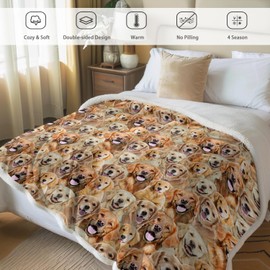 BlessLiving Fuzzy Dogs Blanket for Kids Adults Cute Puppy Fleece Blanket Reversible Animal Pattern Sherpa Throw (Golden Retriever,Throw, 50 x 60 Inches)
