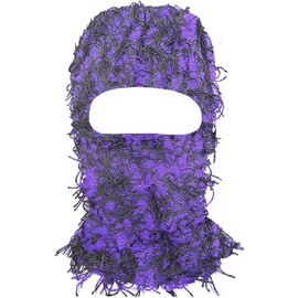 2 count Distressed Balaclava Trending Ski  Wind Proof Winter Premium One Size Yeat Shiesty Distress Mask Beanie Cap - Color: Deep Purple, Size: One Size