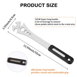 Flow fire Labor-saving Bike Pedal Wrench, 7 in 1 Bicycle Pedal Removal Tool with 320mm Long Handle, Multifunctional 15mm, 21mm 10T, 9/16 Pedal Removal Tool, and 6/8/10mm Hexagon Hole for Biking Repair
