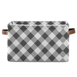 xigua Grey Buffalo Plaid Storage Basket Bin Organizer, Foldable Rectangular Box with Handles for Home Office