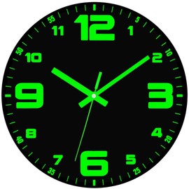 RIUKASIN Vinyl Record Luminous Clock, 12 inch Silent Non Ticking Battery Driven Clock, Energy Absorbing Luminous Digits and Hands, Luminous Wall Clock Decoration! Great Gift!，Black！