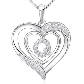 RIVIKO Heart Initial Necklace for Women, 925 Sterling Silver Dainty Letter Pendant Necklaces, Sterling Silver, Cubic Zirconia