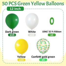 Paready Green and Yellow Balloons - 50 Pcs Confetti Balloons, 12 Inch Latex Balloons for Birthday Party, Graduation Class of 2024, Tractor Party Decorations