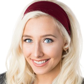 Hipsy Adjustable & Stretchy Basic Xflex Wide Headbands for Women Girls & Teens (Basic Burgundy)