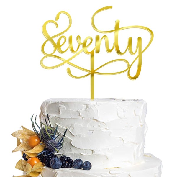 Dcokska - Decoración para tartas de setenta cumpleaños, acrílico con purpurina dorada de doble cara de setenta años, decoración para tartas de cumpleaños de 70 aniversario, suministros de decoración de fiesta de cena (setenta)
