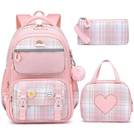 MOMUVO School Backpack Set for Girls,3pcs Bookbag with Lunch Box Pencil Case Kids School Bag Set