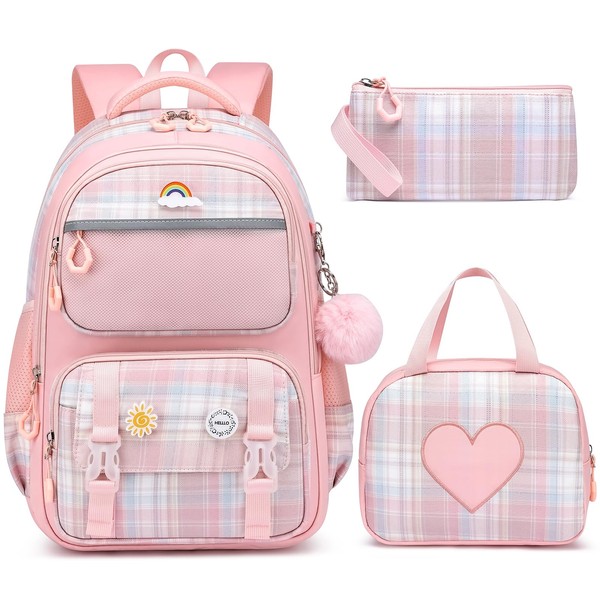 MOMUVO School Backpack Set for Girls,3pcs Bookbag with Lunch Box