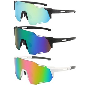 Pack of 3 Sports Sunglasses, Quick Glasses Rave Polarised Cycling Glasses Polarised Sports Glasses Cycling Glasses Sports Sunglasses for Men Women Cycling Glasses Windproof for Cycling (Colour-02)
