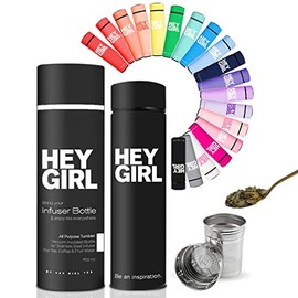 Hey Girl Tea Infuser Bottle - Insulated Tea Bottle for Loose Leaf Tea - Thermos Tea Tumbler with Tea Diffuser - Portable Travel Tea Mug for Infused Water - Tea Gifts for Women - Black