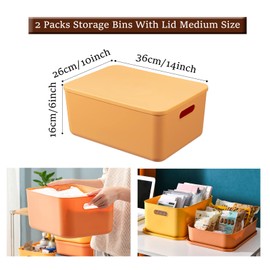 HapiLeap Plastic Storage Bins with Lid, Stackable Storage Containers for Organizing, Storage Baskets for Shelves Kitchen Bathroom Playroom Classroom Office (Medium (4 PCS))