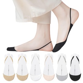 Caudblor Back Strap Cover Socks, Foot Cover, Stealth Ladies, Foot Cover, Straps for Pumps, Pumps Socks, No Slip Socks, Shallow Socks, Summer Use, Refreshing Socks, Cotton Socks (5 Colors, 6 Pair Set),