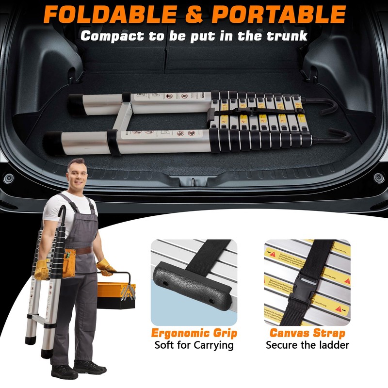 10.5FT Telescoping Ladder with 2 Hooks,11 Step Ladder,330LB Load Capacity,Portable