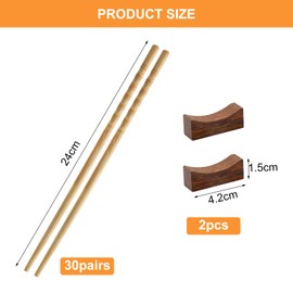 APOMOONS 30 Pairs Wooden Chopsticks with 2 Chopsticks Tray, Natural Bamboo Cooking Sticks, Chinese Chopsticks for Eating, Reusable Chopsticks, Dishwasher Safe