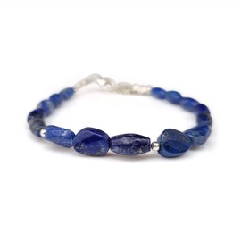 Blue Lapis Lazuli Bracelet for women Barrel Oval Beads Sterling Silver September Birthstone Jewelry