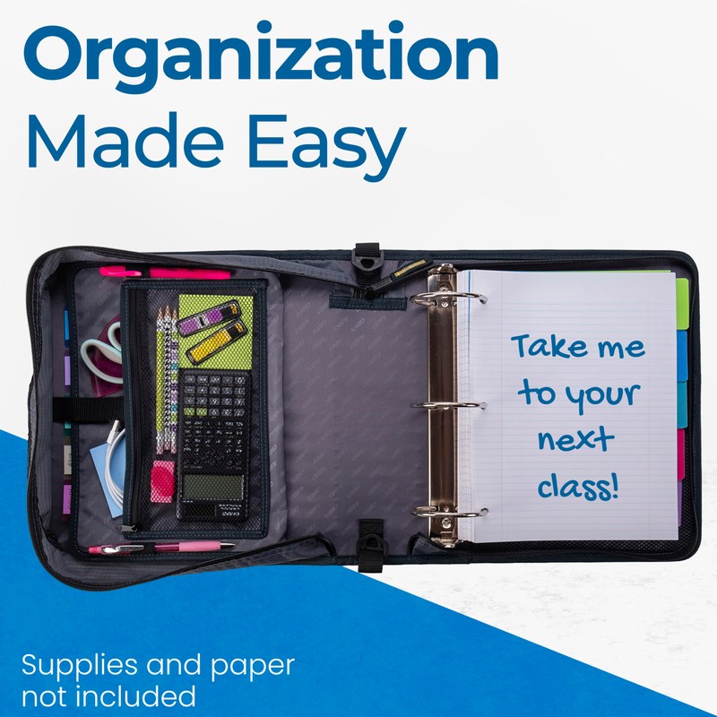 Case-it Mighty Zip Tab School Zipper Binder | 3-Inch O-Rings,