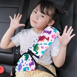 Ajustador de Cinturón de Seguridad para Niños, Firme Auto Hombro Correa para el Cuello Ajustable, Almohadilla Protectora Suave y Transpirable para Niños, Comodidad y Protección (Dinosaurio)