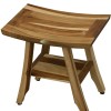 HomeRoots Compact Rectangular Teak Shower Outdoor Bench With Shelf In