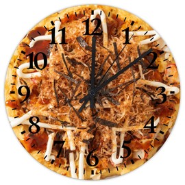 Cheese and Pepperoni Pizza Wood Wall Clock 10" Silent Non-Ticking Large Numbers Battery Operated Delicious Food Tasty Bake Wall Clock Decorative Home Decor for Above Fireplace Classroom Family Room