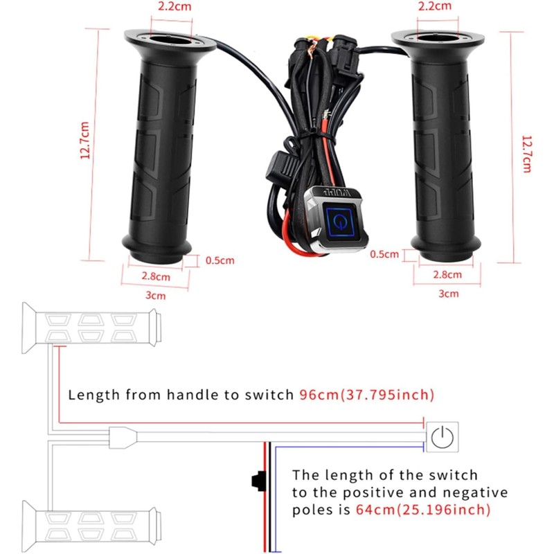 7/8'' ATV UTV Heated Handlebar Grips, 12V 3 Temperature Electric