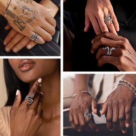 Bestyle Beautifully Detailed Snake Rings for Men Women Vintage Style Stainless Steel Reptile Serpent Ring Gift for Snake Lover Reptile Lover Gifts, Size 7