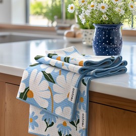 RECYCO Waffle Kitchen Towel Set of 2 - Quick Dry Microfiber Sustainable Dish Towels - Ultra Absorbent Reusable Cleaning Tea Towels - Lightweight Hand Towels,16”x 28”, Daisy Dreams