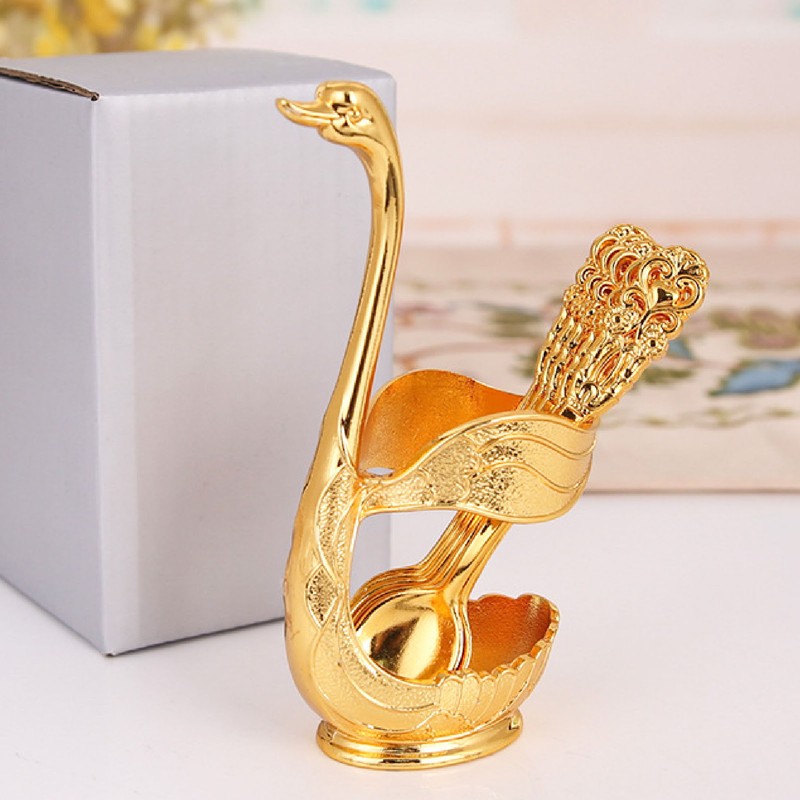Coffee Spoon Holder Elegant Swan Shaped Alloy Mirror Polish Rich