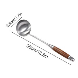 AOOSY Soup Ladle,304 Stainless Steel Cooking Ladle Spoon with Wooden Handle, 13.8 Inches Soup Spoon Long Kitchen Utensil Wok Tool for Cooking, Gravy, Sauces