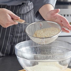 TrueCraftware- 6-Inch Double Fine Mesh Strainer Stainless Steel 6-1/2" Handle Length Wooden Handle- Kitchen Utensil Food Strainer Skimmer Spoon for Cooking Sieve Sifters Pasta Fruits Vegetable