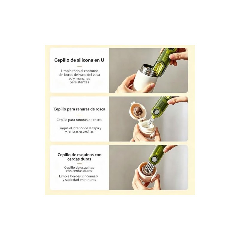 Cepillo para Botellas 3 Piezas – Set de Limpieza Multifuncional