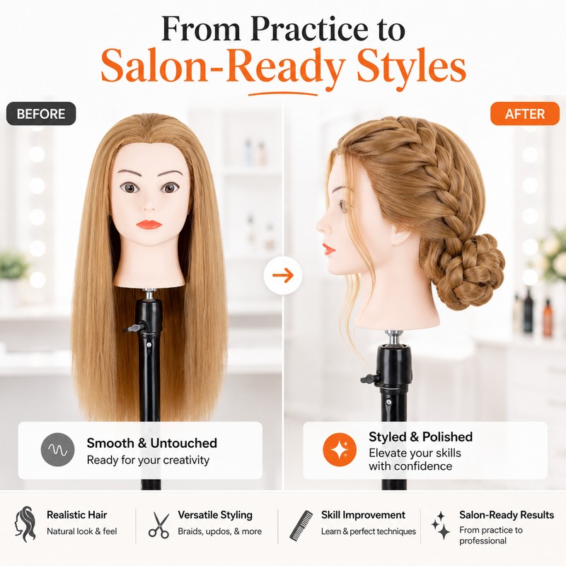24-Inch Hairdressing Mannequin Head with Synthetic Fiber Hair – Styling,