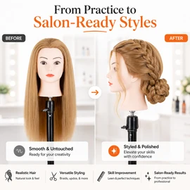 24-Inch Hairdressing Mannequin Head with Synthetic Fiber Hair – Styling, Braiding & Cutting Practice Doll for Cosmetology Training