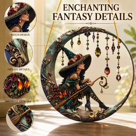 Witch Moon Window Hanging Decor for Home – 8 Inch Acrylic Suncatcher with Gothic Fantasy Design for Window & Wall Display