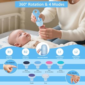 Baby Nail File Electric, 4-in-1 Battery Powered Baby Nail Trimmer Electric with Storage Case & Night Light for Newborn to Toddler, Nail Clipper/Scisso