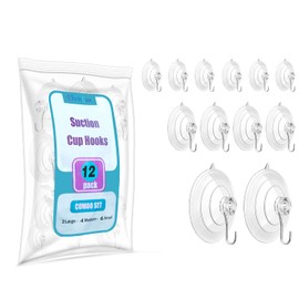 ETwinCoo All-Purpose Suction Cups Hooks [Combo Set] Reliable Strongest Window Suction Cups with Hooks (2 Large/2.36 Inches, 4 Medium/1.77 Inches, 6 Small/1.18 Inches), 12 Pack