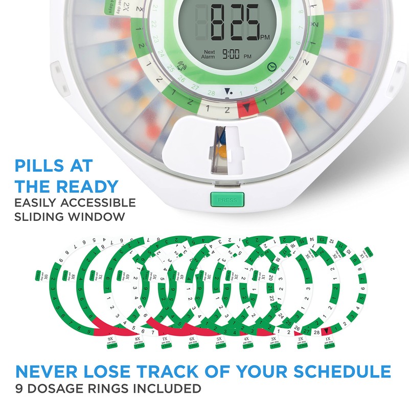 Live Fine 28-Day Automatic Pill Dispenser Frosted Lid with Upgraded
