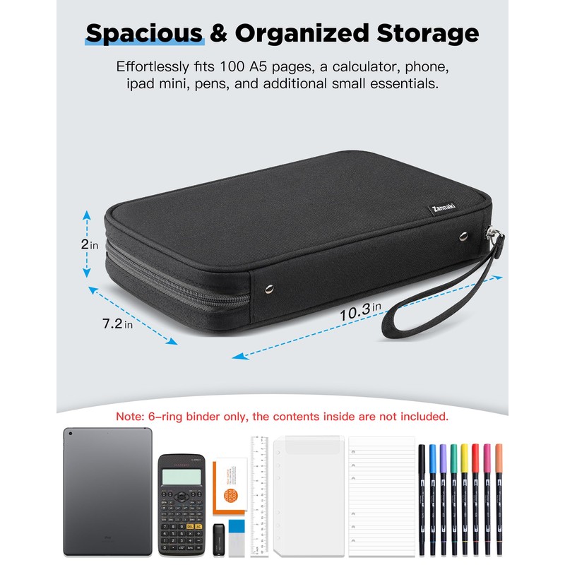Zannaki A5 Zipper Binder, 6 Ring Personal Planner Journal Budget