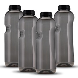 Kavodrink 4 x Tritan Water Bottle, 1.0 L, Black Sports Bottle, BPA-Free Bottle, 1000 ml