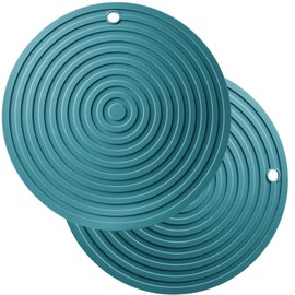 Smithcraft Trivets for Hot Dishes, Pots and Pans, Dia 9.45 Inches Silicone Hot Pads for Kitchen, Heat Resistant Mats for Counter Microwave Mat, Versatile Trivet Mat Table, Flexible Hot Mats Set 2 Teal