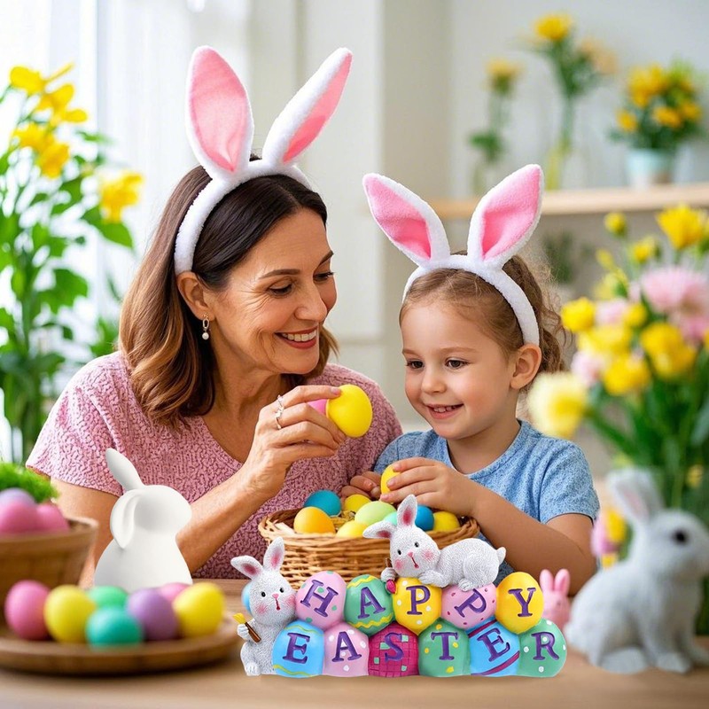 JIUHKQK Easter Decorations 2025 Bunny Eggs Happy Easter Statue Rabbits
